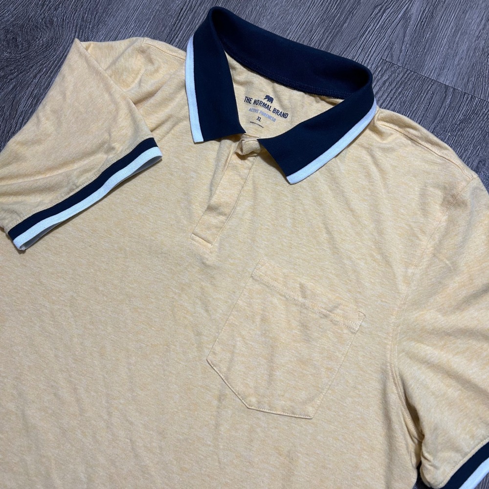 The Normal Brand Polo Shirt XL Yellow Active Puremeso Short Sleeve Pocket Tipped